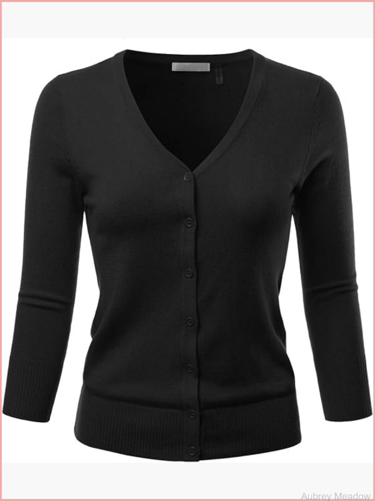 3/4 Sleeve V-Neck Button Down Stretch Knit Cardigan Sweater S-3x